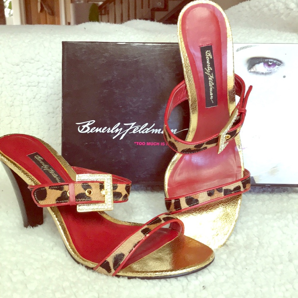 Beverly Feldman cowhide leopard heels